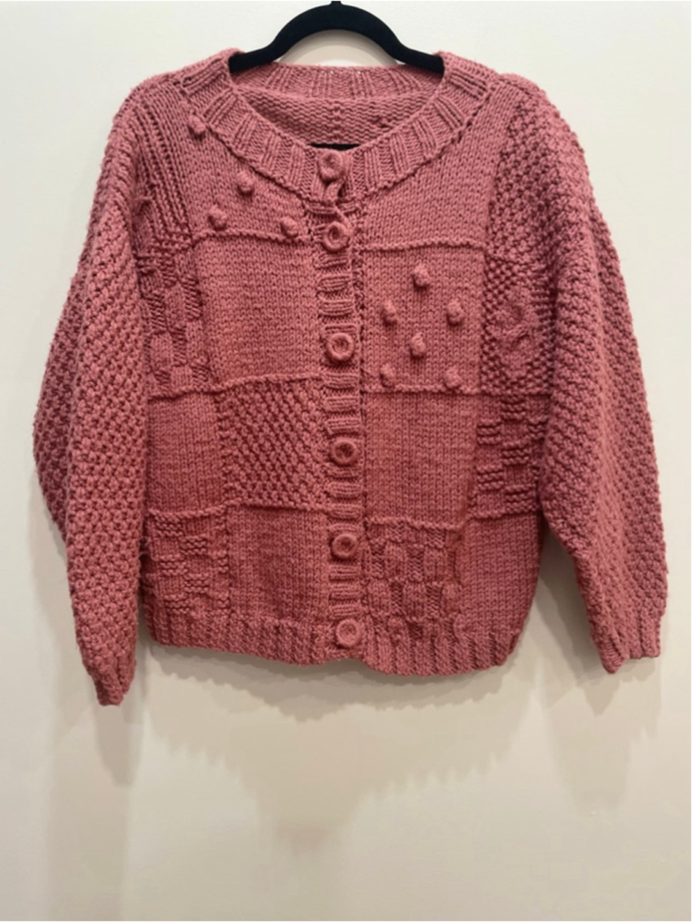 Vintage Hand Knit Chunky Bobble Textured Cardigan Medium Cottage Cabin Trad Wife